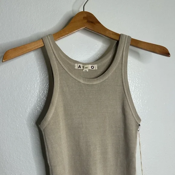 NWT AMO 100% Cotton Ribbed Scoop Neck Tan Tank Top - Picture 9 of 10